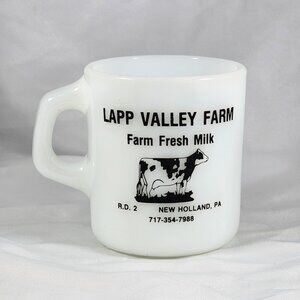 Vintage Galaxy Milk Glass Coffee Mug Dairy Cow Lapp Valley Farm Advertising Cup